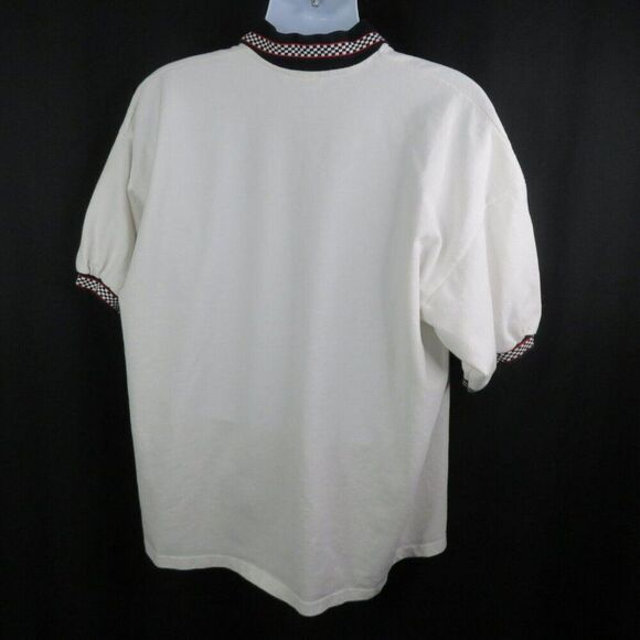 Nascar Polo Shirt Mens 2XL 100% Cotton Race Flag Trim White Black Check Red SS - Picture 7 of 12